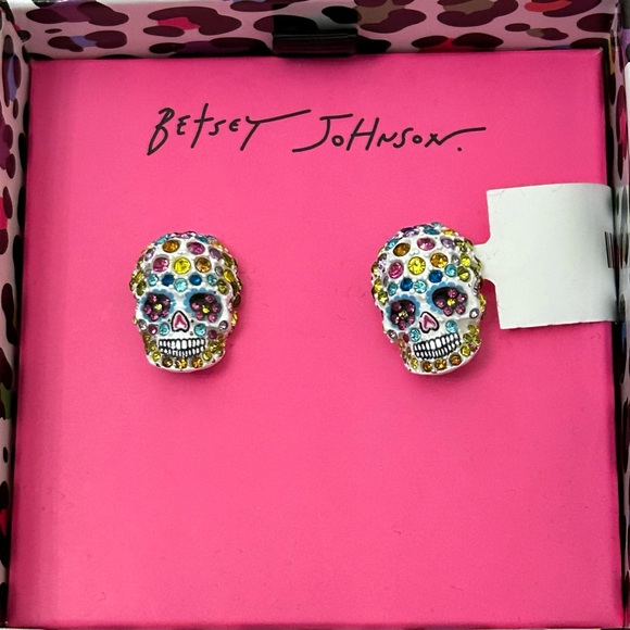 Betsey Johnson Colorful Crystal Skull Earrings - Picture 1 of 5